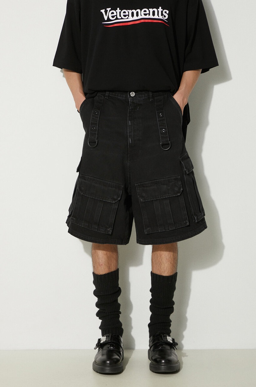 小物 VETEMENTS VETEMENTS denim shorts Multipocket Cargo Denim Shorts men's black
