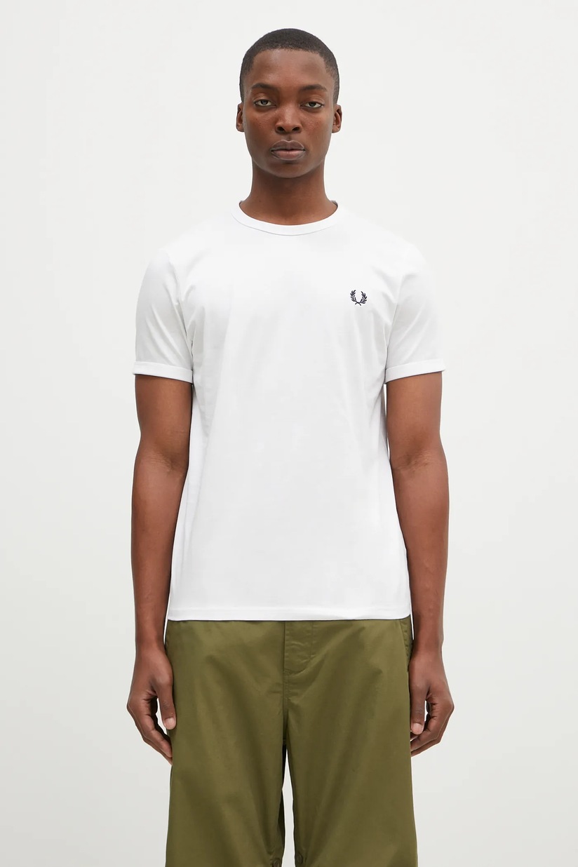 Tシャツ・カットソー FRED PERRY Men T-shirt White M1600 129 Crew Neck T-Shirt - Snow White | Men's T-Shirts | Designer T