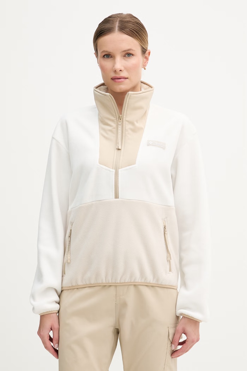 adidas Originals fleece sweatshirt Polarf Half Zip beige color