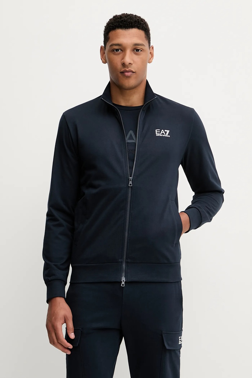 Хлопковая кофта EA7 Emporio Armani мужская цвет синий с капюшоном