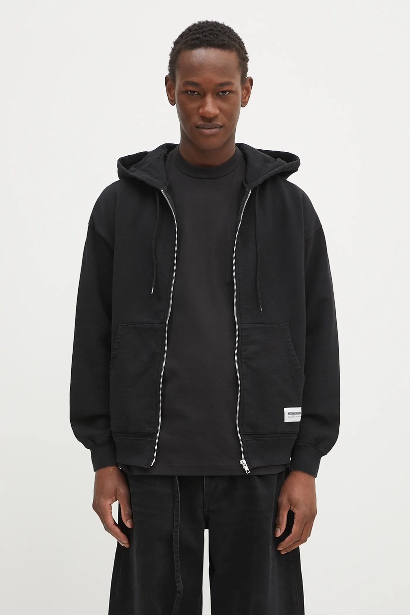 CHOMP NEIGHBORHOOD cotton sweatshirt SOLID SWEAT ZIP black color