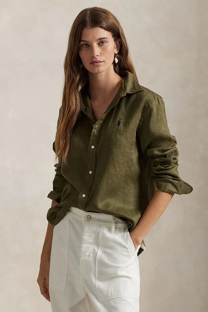 Polo Ralph Lauren linen shirt green color regular 211970730 at PRM US