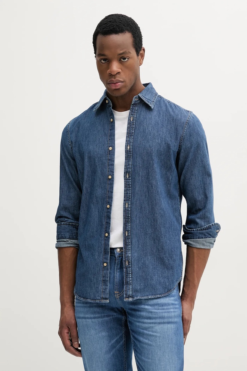 United Colors Of Benetton Chemise Homme Oxford Coton Bio – Bleu XXL Col Boutonné Regular Fit