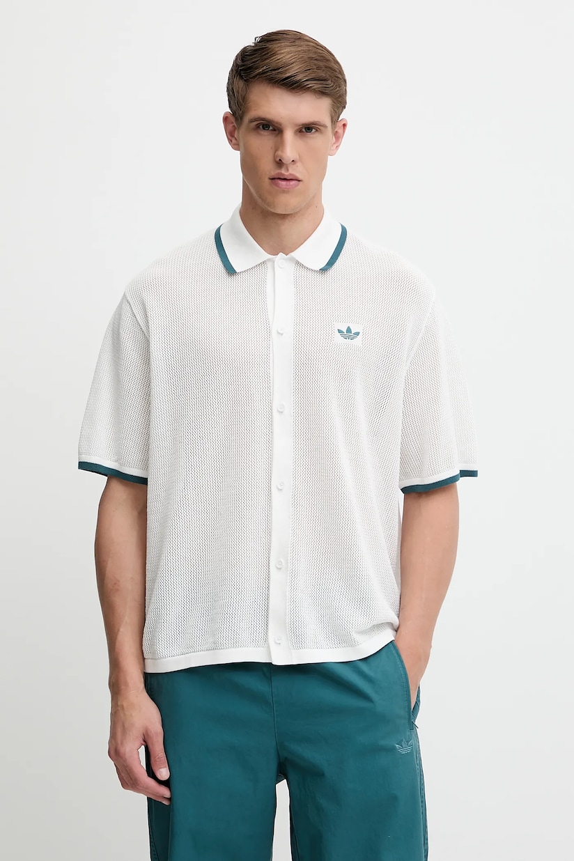 adidas men's dress shirt Summer Shooting Button Up Mens Short Sleeve (Black/Beige) it combines a sophisticated look with practicality adidas Originals cotton shirt Knitted