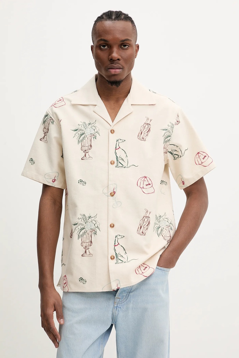 Drôle de Monsieur silk shirt La Chemise Renzo beige color