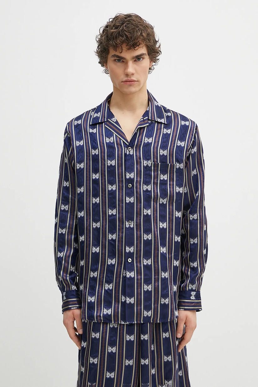 Needles shirt One-Up - Papillon Stripe men's navy blue color