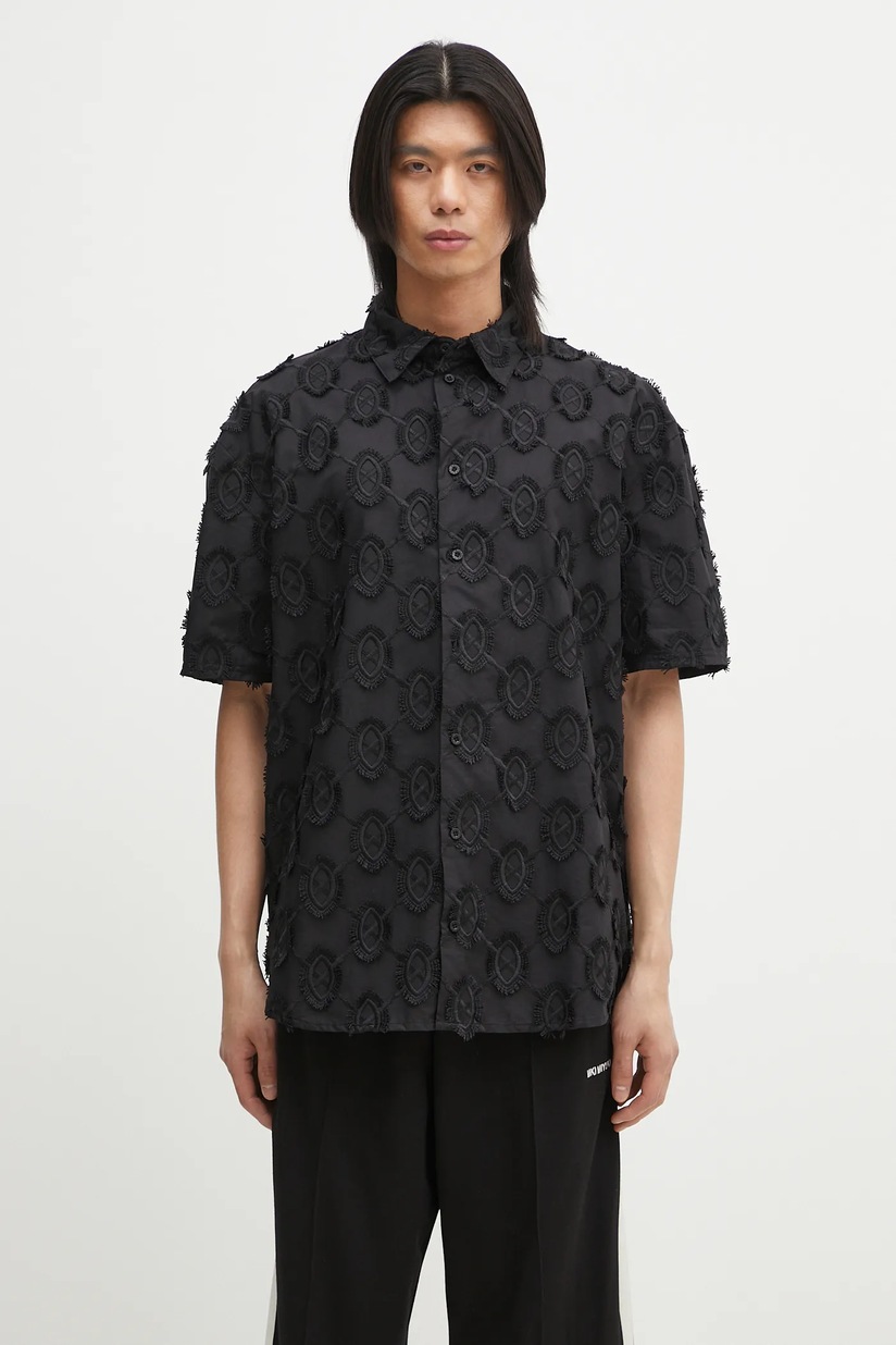 NEIGHBORHOOD shirt monogram pattern hawaiian shirt ss black color