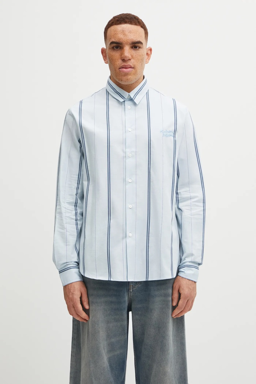 Maison Kitsuné cotton shirt Mini Fox Head men's blue color regular