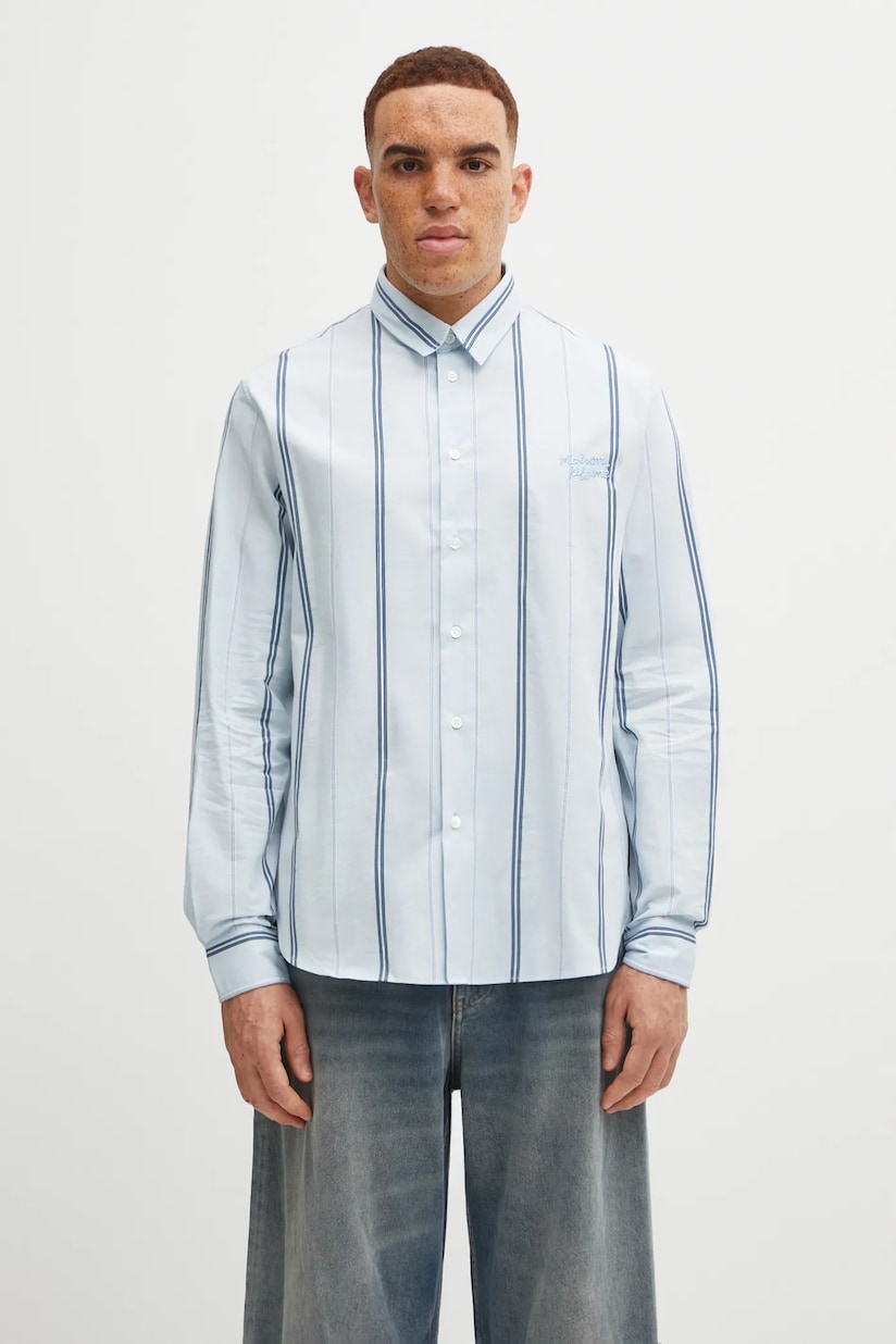 Maison Kitsuné cotton shirt Mini Fox Head men's blue color regular Maison Kitsuné cotton shirt Mini Fox Head men's blue color regular
