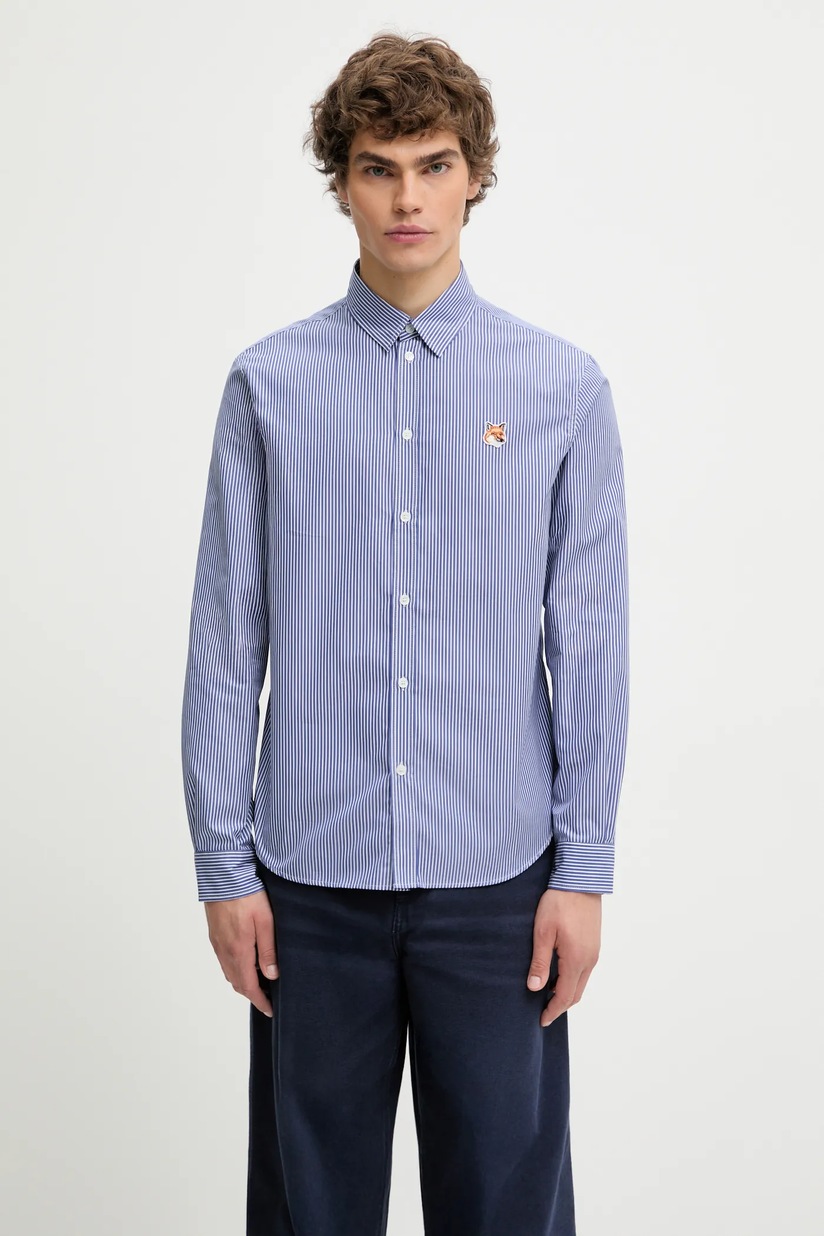 Maison Kitsuné cotton shirt Fox Head Classic Striped navy blue