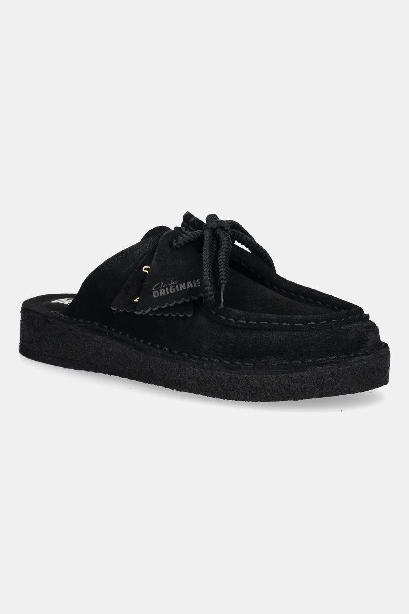 Clarks Originals suede sliders Trek Wedge Mule women's black color