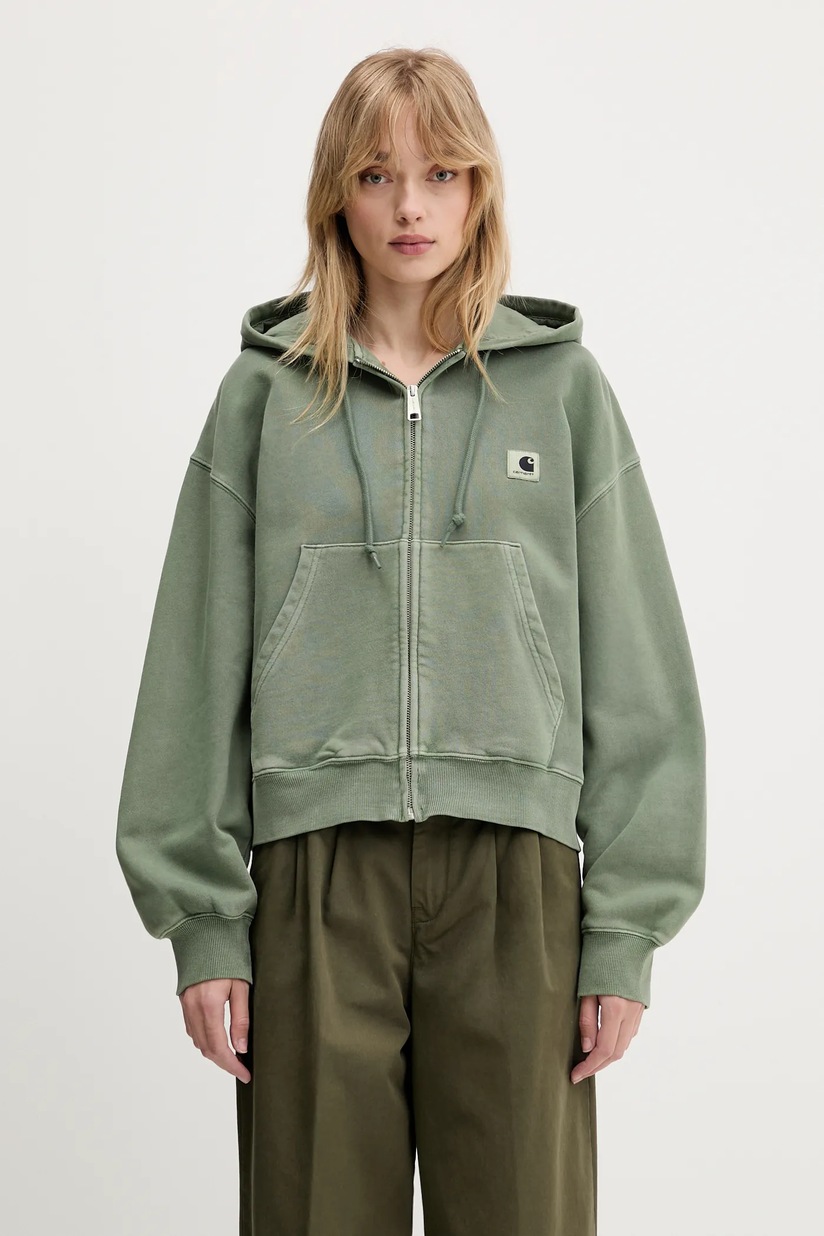 Carhartt WIP cotton sweatshirt Hooded Nelson Jacket green color