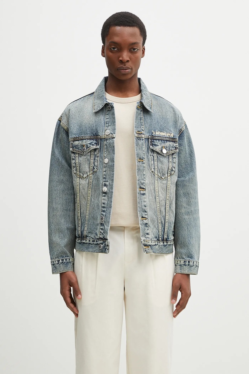 Marine Serre denim jacket Moon Laser Denim Trucker blue color