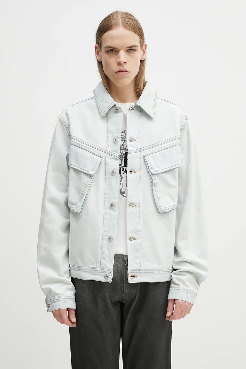 ジャケット・アウター MARINE SERRE WHITE LINE DENIM JACKET Marine Serre denim jacket Moon Laser Denim Trucker blue color