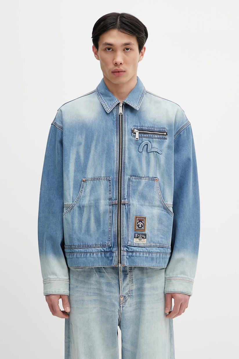 Evisu denim jacket Hanafuda Daruma Daicock men's blue color