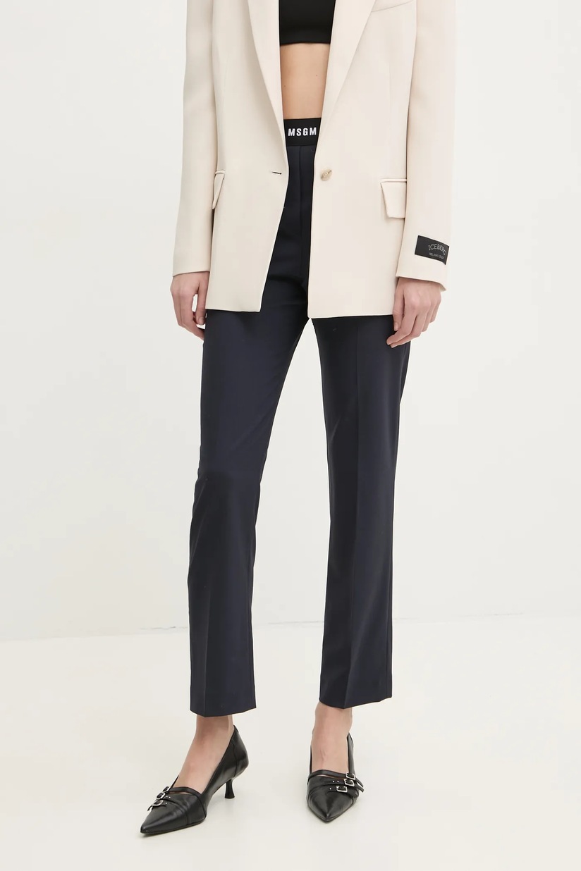 MSGM spodnie damskie kolor beżowy fason chinos high waist