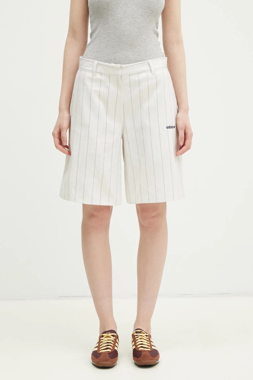 adidas Originals shorts PINSTRIPE SHORT women's beige color