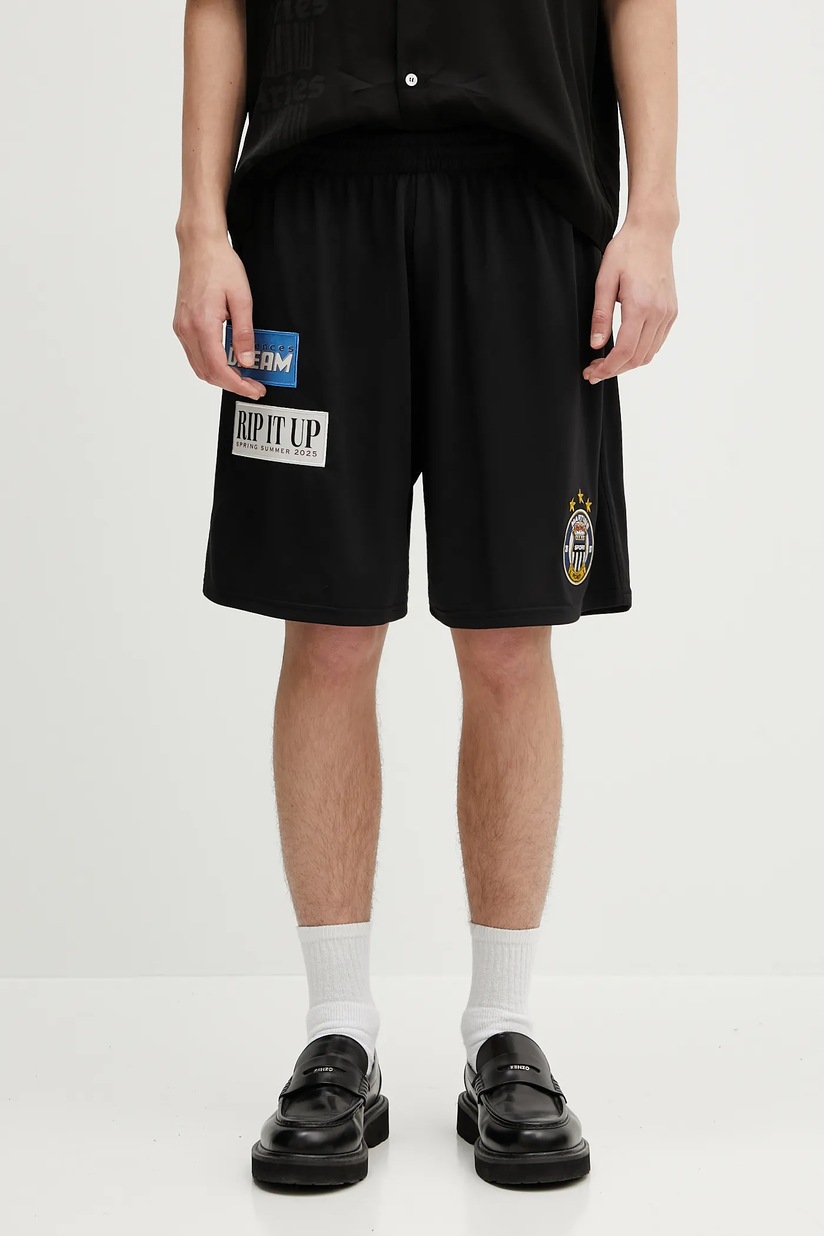 Martine Rose shorts Football black color with an application