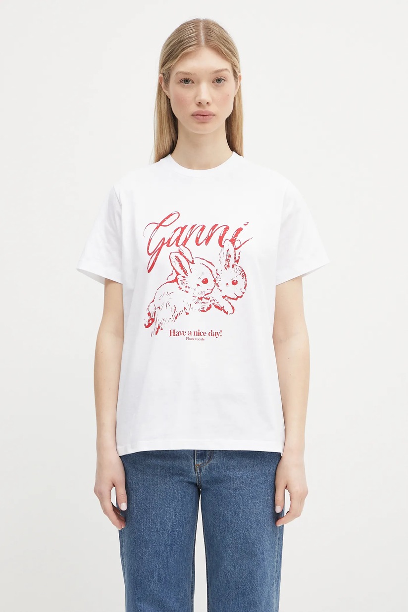 GANNI cotton t-shirt Basic Jersey Tattoo Lace Relaxed PRM EU