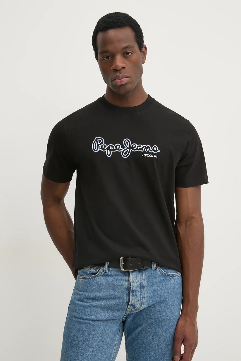 Бавовняна футболка Pepe Jeans FLAG BW чоловіча колір чорний з