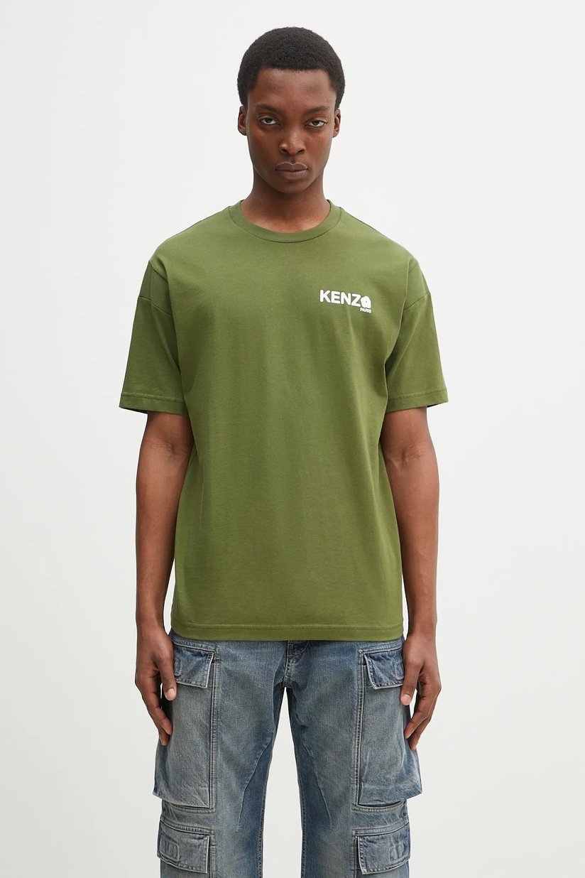 Kenzo cotton t-shirt Happy Tiger green color smooth