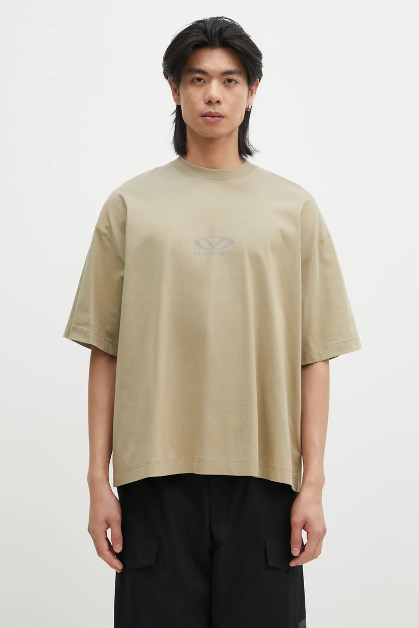 Хлопковая футболка VETEMENTS Oval Logo Cropped Boxy цвет бежевый с