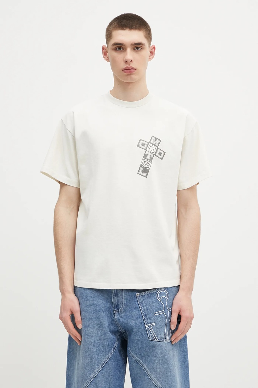 Aries cotton t-shirt Destroyed 69 SS Tee beige color with a