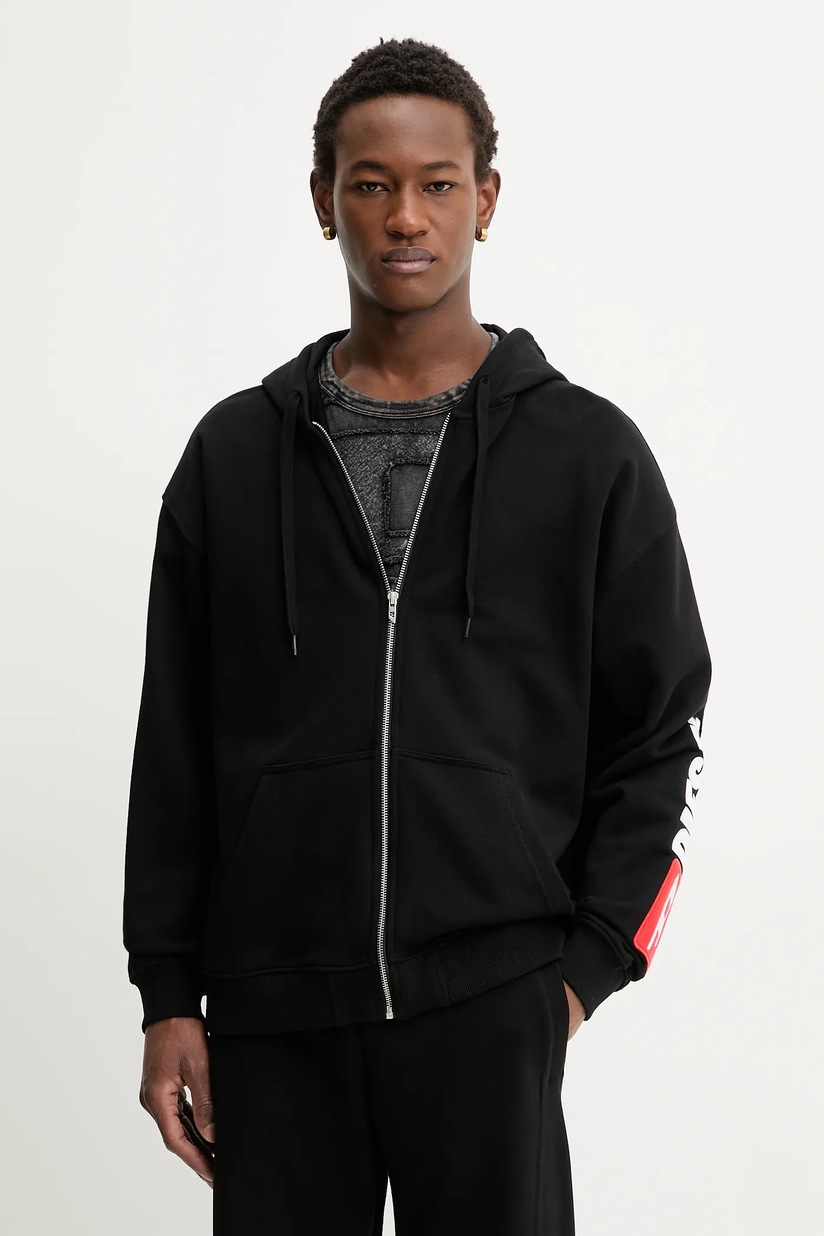 トップス digne hugeT vintage black Хлопковая кофта Diesel S-BOXT-HOOD-ZIP-DIV мужская цвет чёрный с