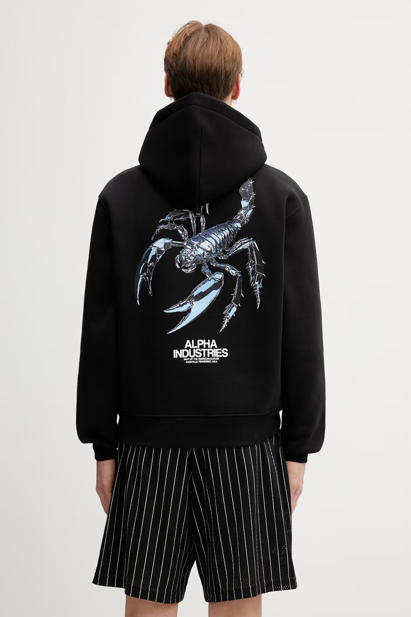 Кофта Alpha Industries PP Hoody мужская цвет чёрный с капюшоном с