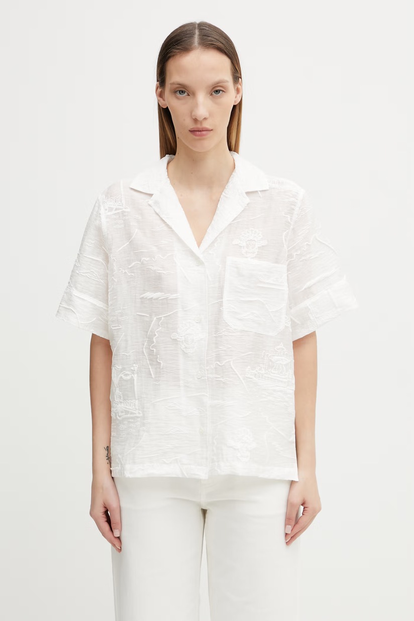 オフホワイト 18AW OWGA031F18951054 フローラルシルク長袖シャツ レディース 38 Kenzo cotton shirt Boke Flower Oversize Shirt women's white color