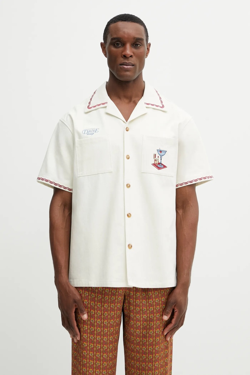 Human Made cotton shirt Zip-Up Work Shirt men's beige color