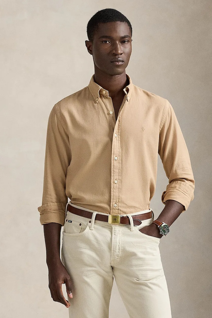 Polo Ralph Lauren linen shirt Long Sleeve Sport Shirt beige color Polo Ralph Lauren linen shirt Long Sleeve Sport Shirt beige color