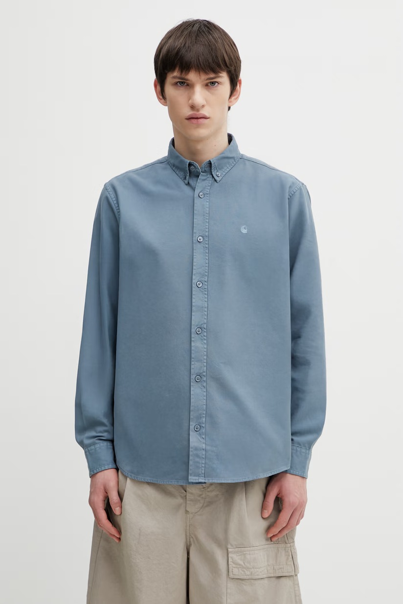 Carhartt WIP cotton shirt S/S Phelps Shirt blue color relaxed