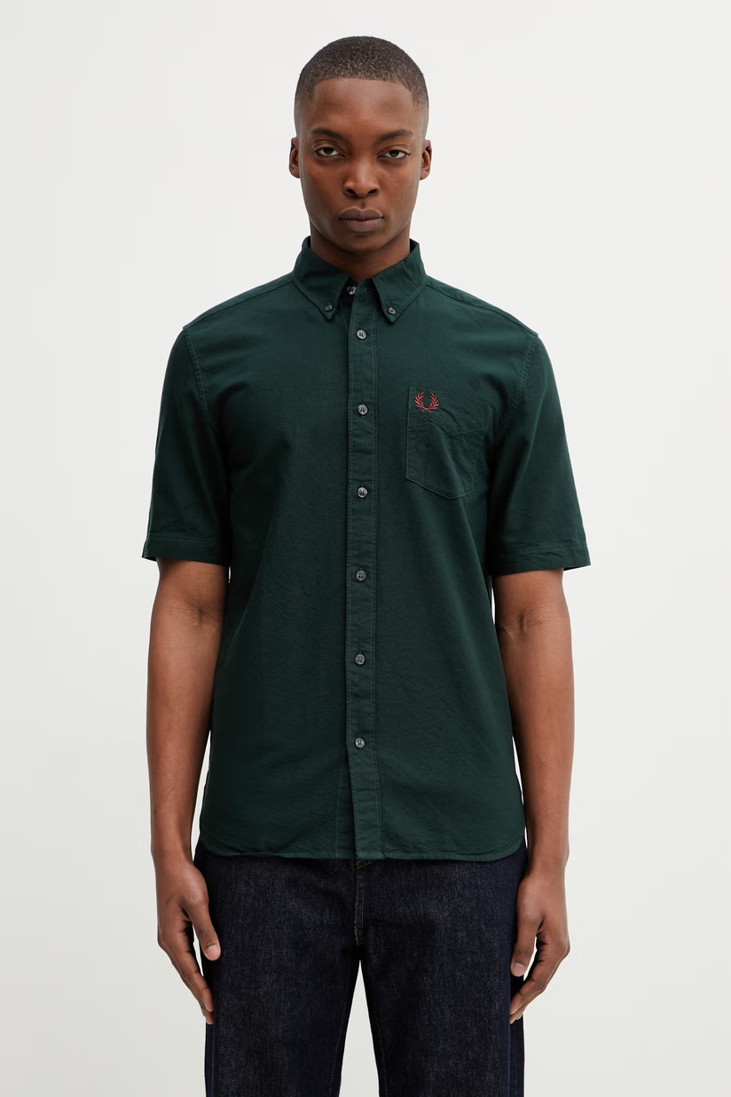 Fred Perry cotton shirt men's green color regular M6574.X89 at PRM US