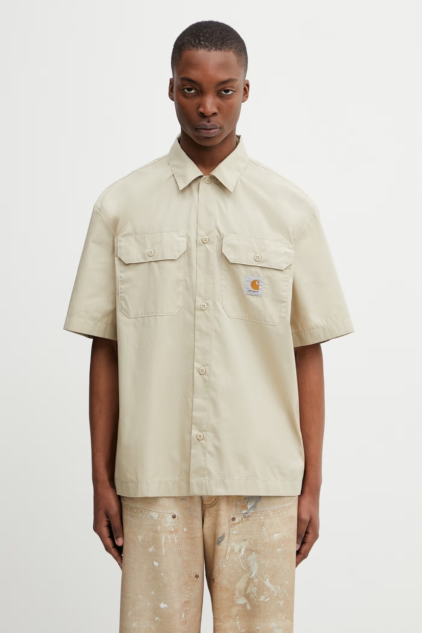 Carhartt WIP cotton shirt Longsleeve Clink Shirt men's beige color