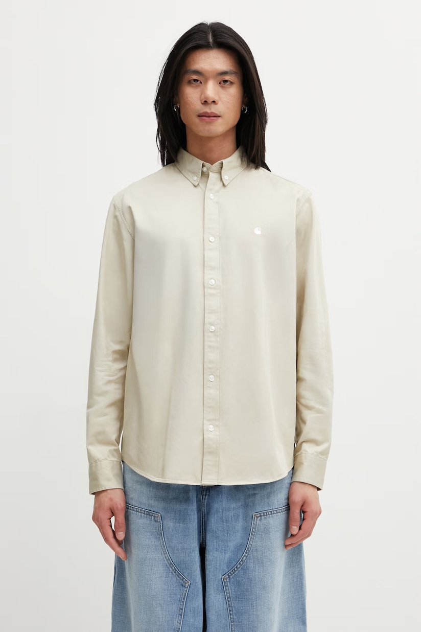 Carhartt WIP cotton shirt Longsleeve Clink Shirt men's beige color