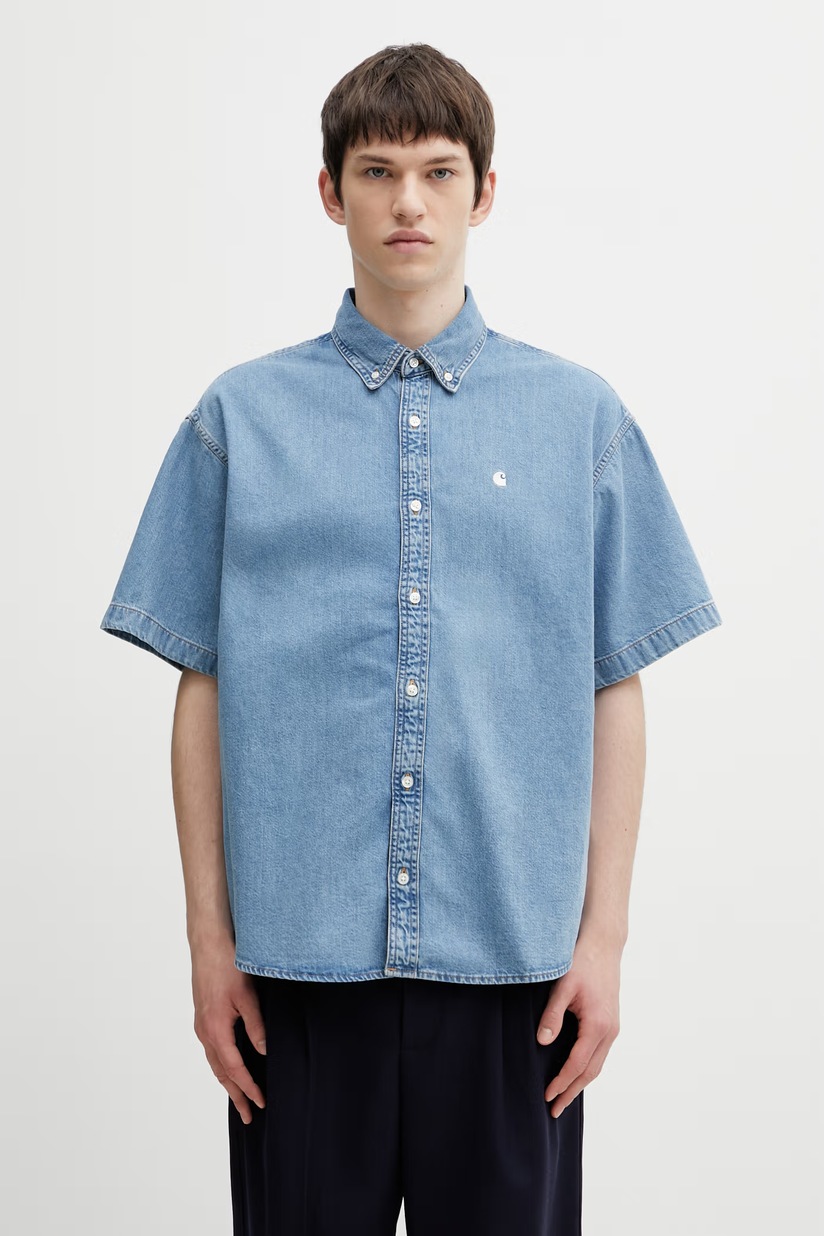 Carhartt WIP cotton shirt S/S Phelps Shirt blue color relaxed