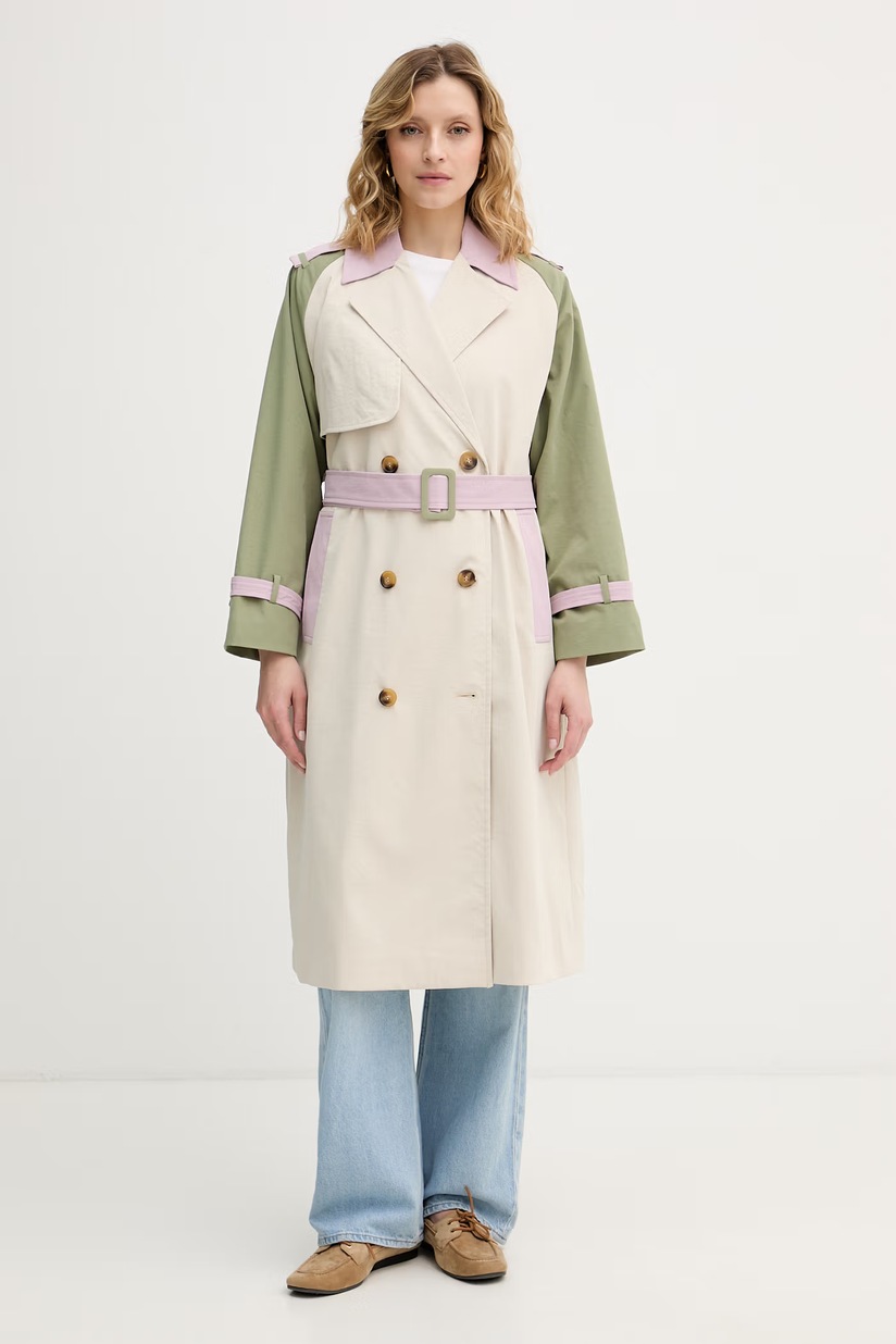 Шерстяное пальто Lacoste цвет бежевый переходное двубортное BF3527
