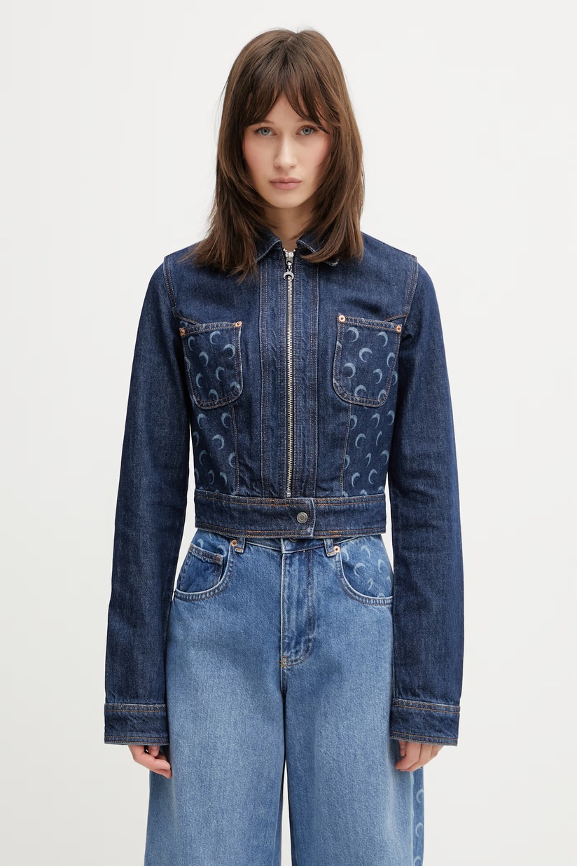 ジャケット・アウター Marine serre Moon Zip Denim Jacket Marine Serre denim jacket Moon Laser Denim Cropped Jacket women's