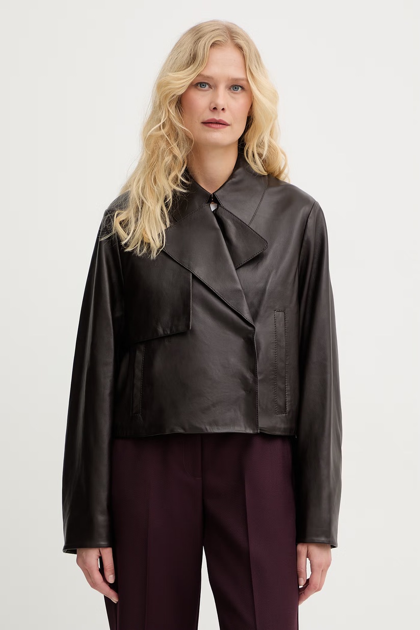 Кожаная куртка Weekend Max Mara GIGANTE цвет коричневый