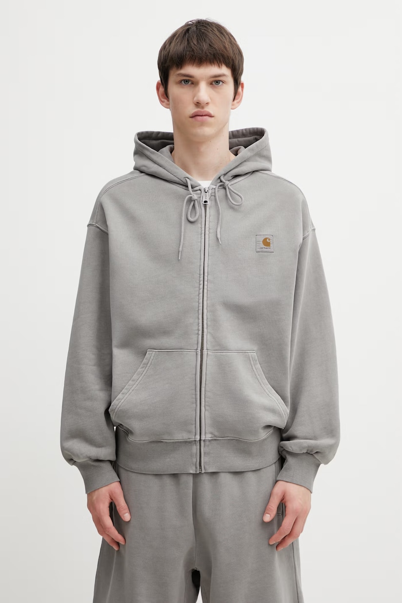 Carhartt WIP cotton sweatshirt Hooded Nelson Jacket gray color Carhartt WIP cotton sweatshirt Hooded Nelson Jacket gray color