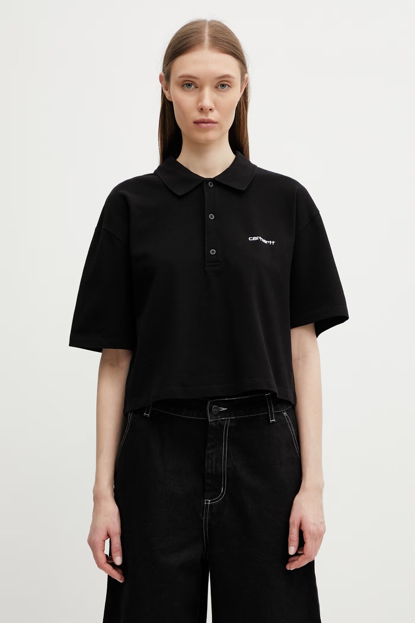 Carhartt WIP cotton polo shirt S/S Carhartt Script Polo TS black