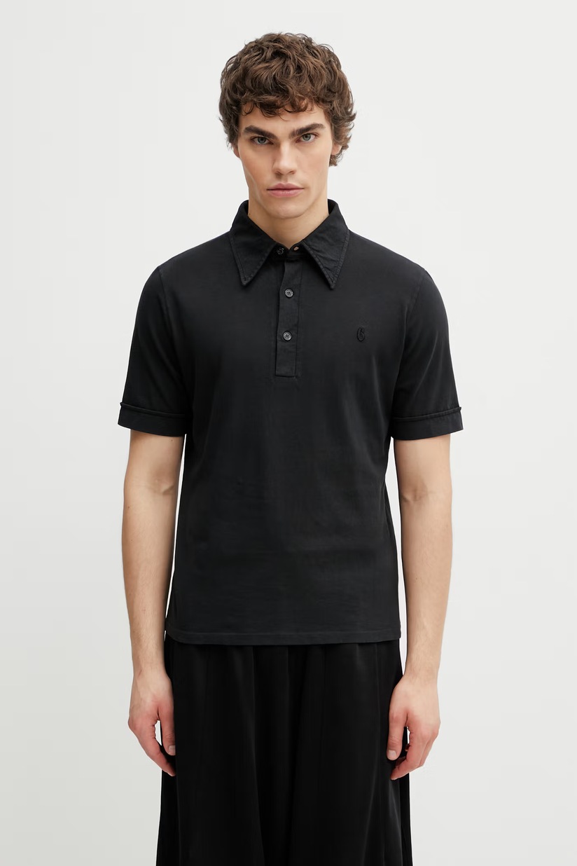 Needles cotton polo shirt Shawl Collar S/S Polo men's black color