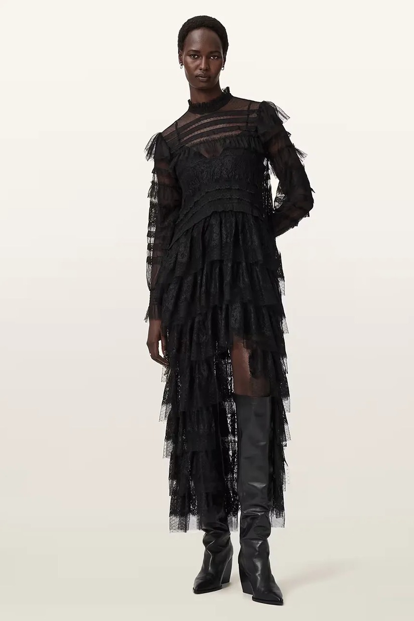open lace back dress AllSaints Women's Dresses Jinx Pleated Dress Jinx Taupe Brown XS at Amazon  Women's Clothing store