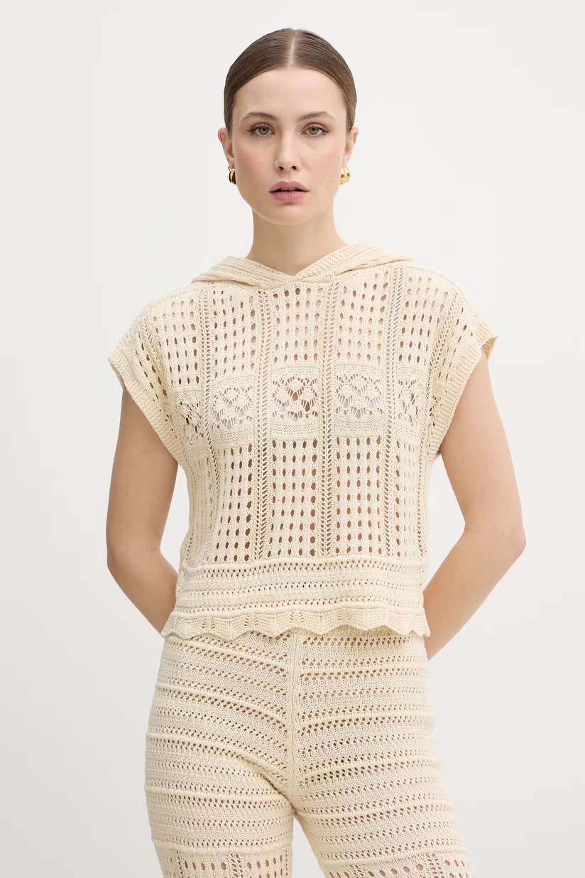 Twinset pulover femei, culoarea bej, light, cu turtleneck