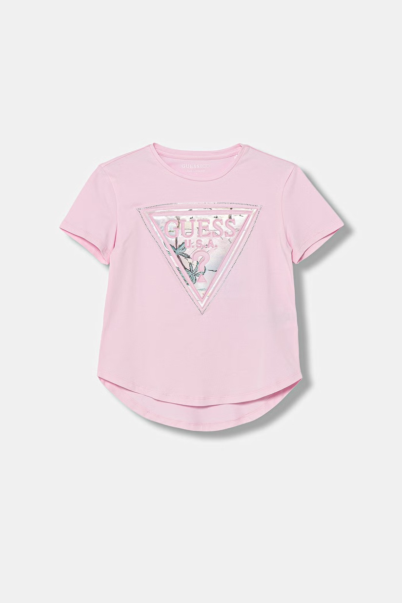 T-Shirt Bambina GUESS Maniche Corte Con Strass E Logo - Jersey Elasticizzato In Cotone Biologico - 5