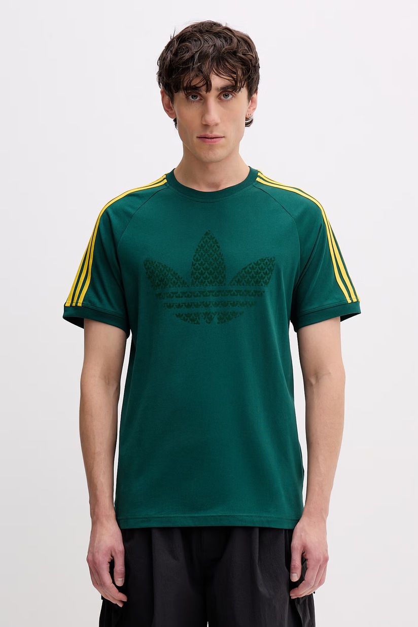 Хлопковая футболка adidas Originals мужская цвет зелёный с принтом