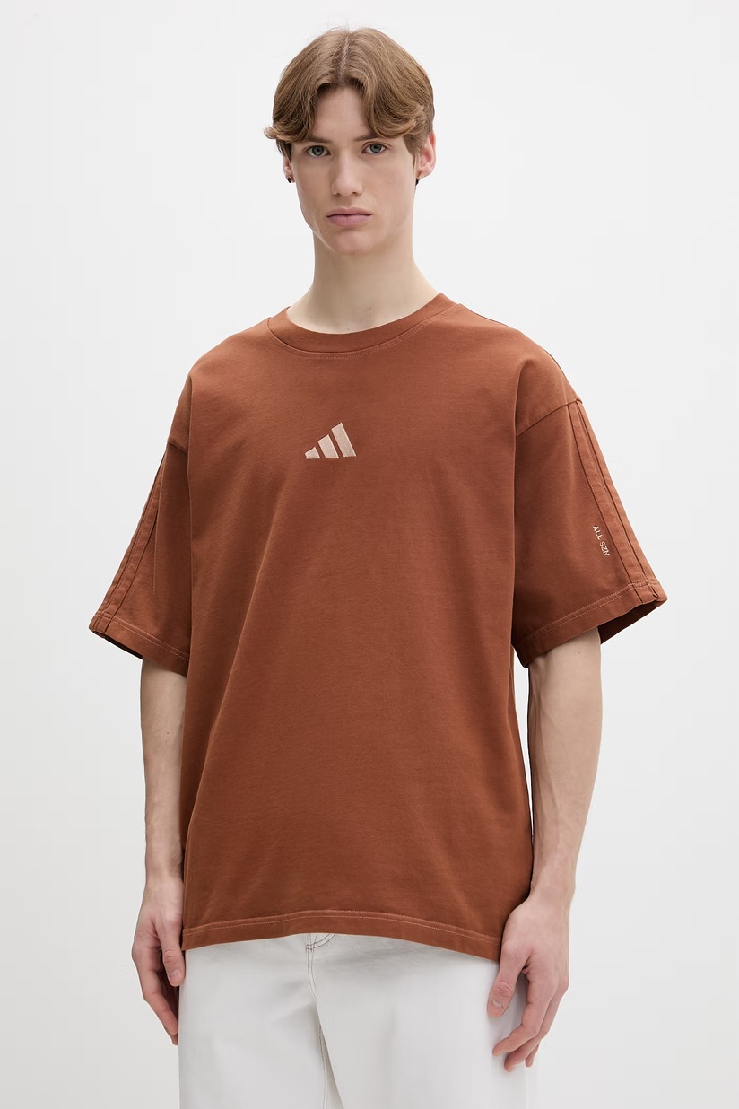 adidas tricou din bumbac ALL SZN barbati, culoarea maro, uni