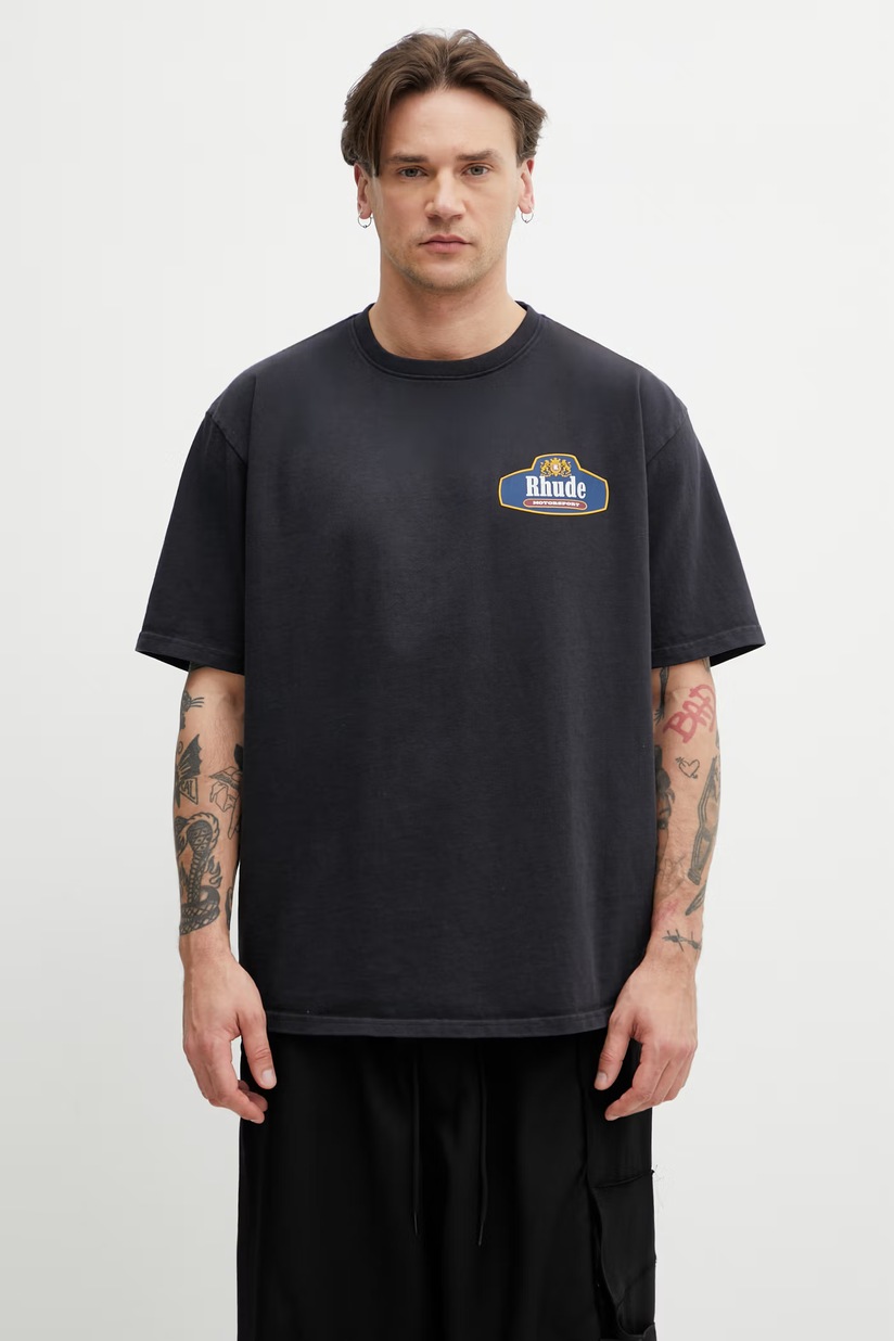 RHUDE Racing Crest t-shirt cotton men's black RHSS26TT04012 at PRM US