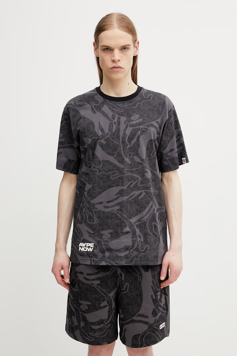 AAPE cotton t-shirt Moon Face Logo men's black color with a print